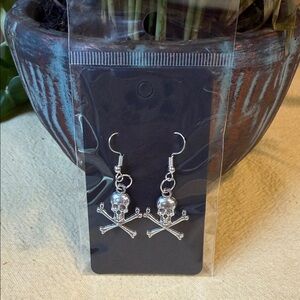 Silver Skull Crossbones Earrings